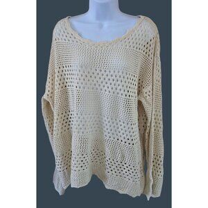 Cream Crochet Open-Knit Long-Sleeve Womens Sweater cottagecore fairycore boho